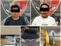 Dua Orang Pria Diamankan Personel Kompi III Saat Patroli KRYD,Kedapatan Memiliki Senjata Api Rakitan Dan Senjata Tajam Jenis Badik Di Jalintim Desa Simpang Pematang